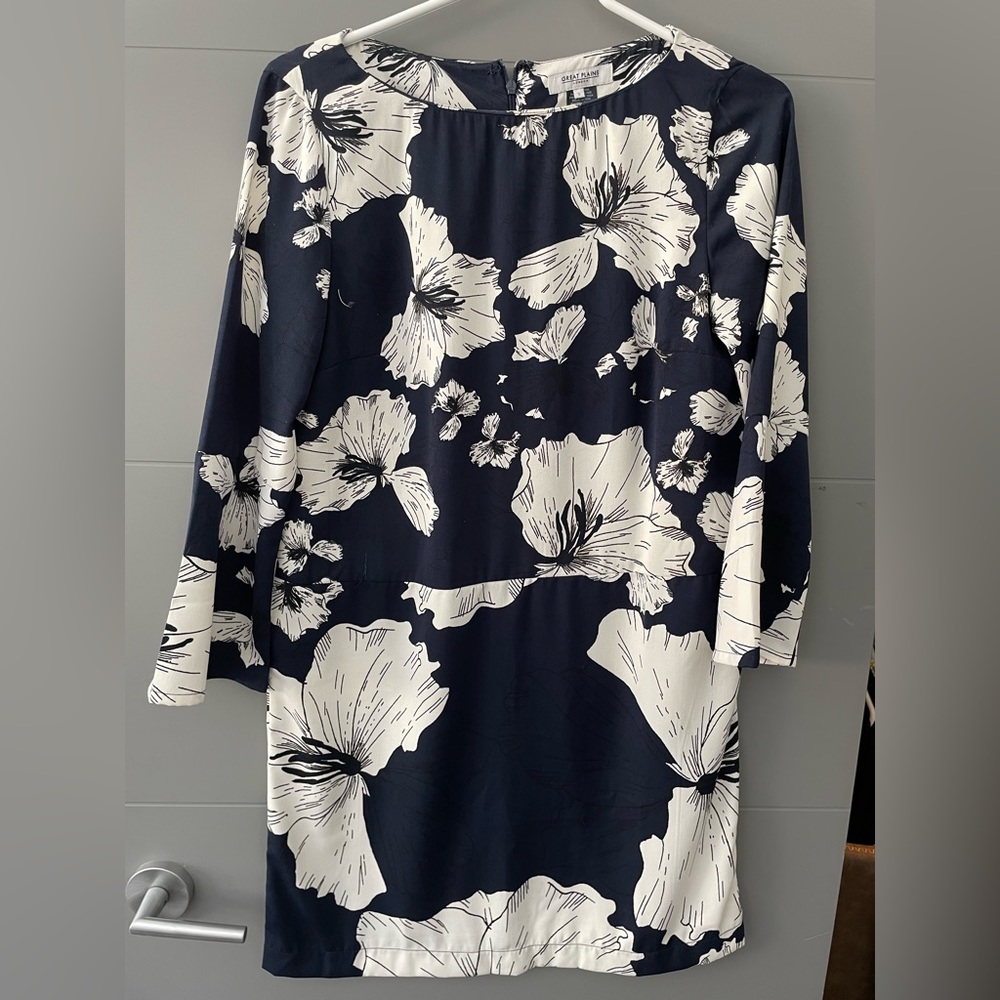 Navy floral dress with bell sleeves